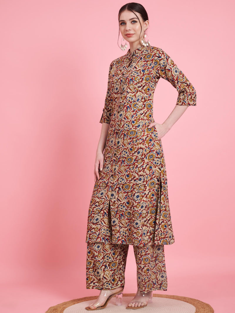 Maroon Printed A-Line Rayon Co-Ord Set