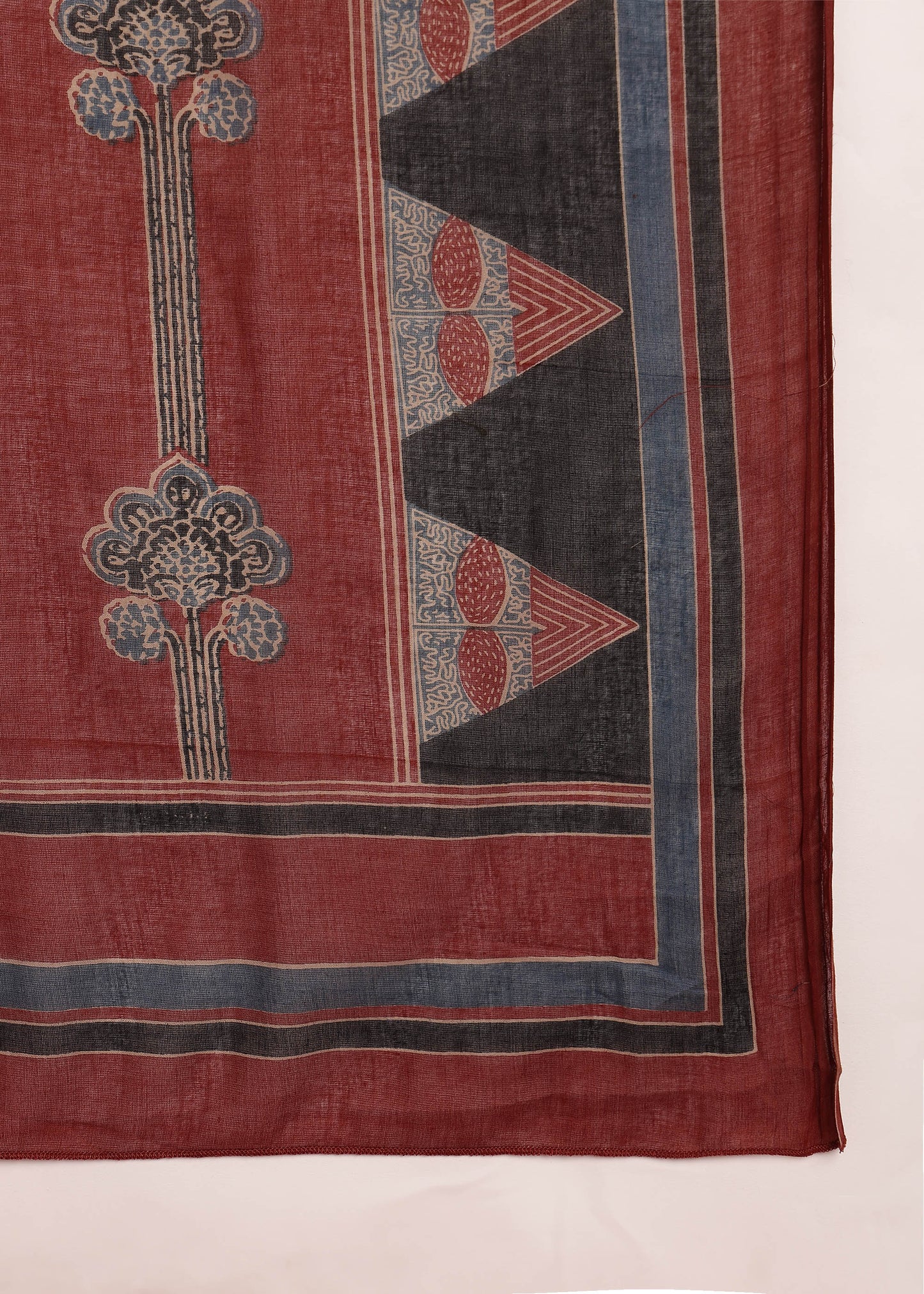Maroon Floral Printed A-Line Cotton Stitched Kurta, Pant With Dupatta