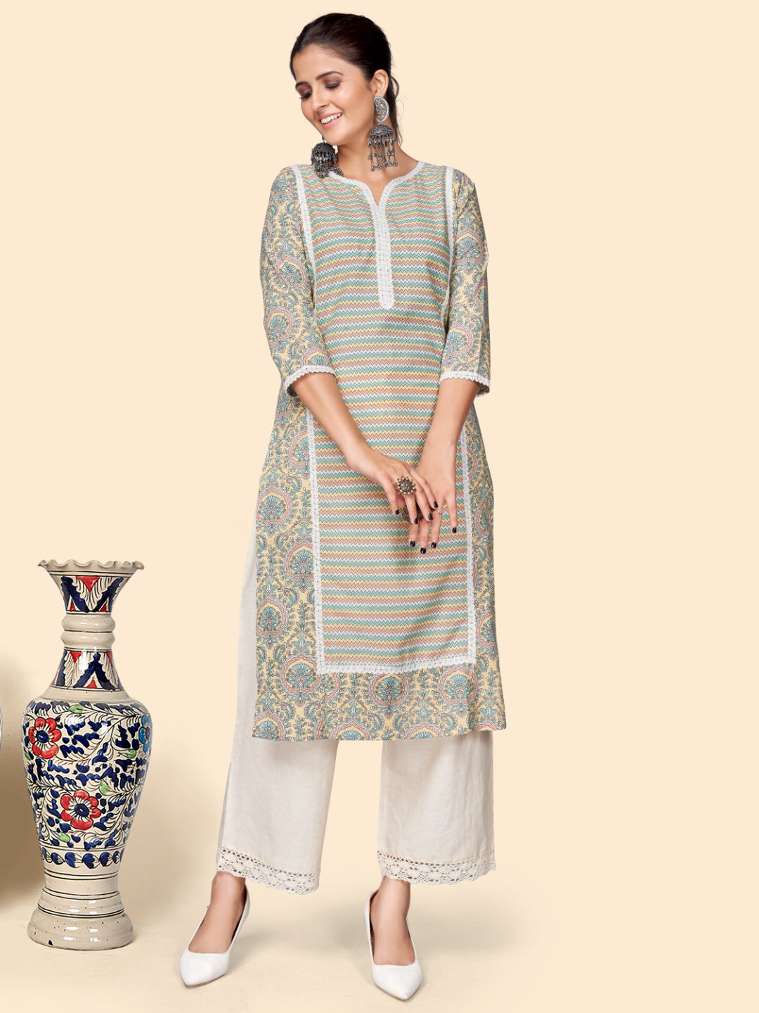 Multicolor Printed Straight Cotton Kurta