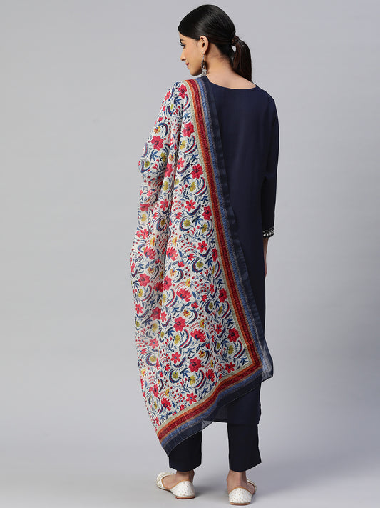 Blue Straight Rayon Kurta Set