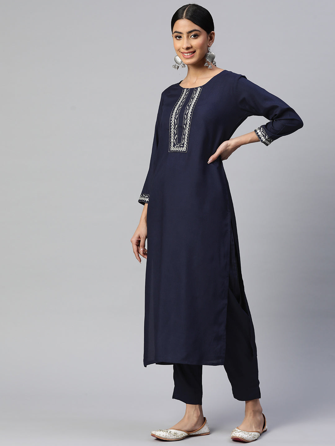 Blue Straight Rayon Kurta Set