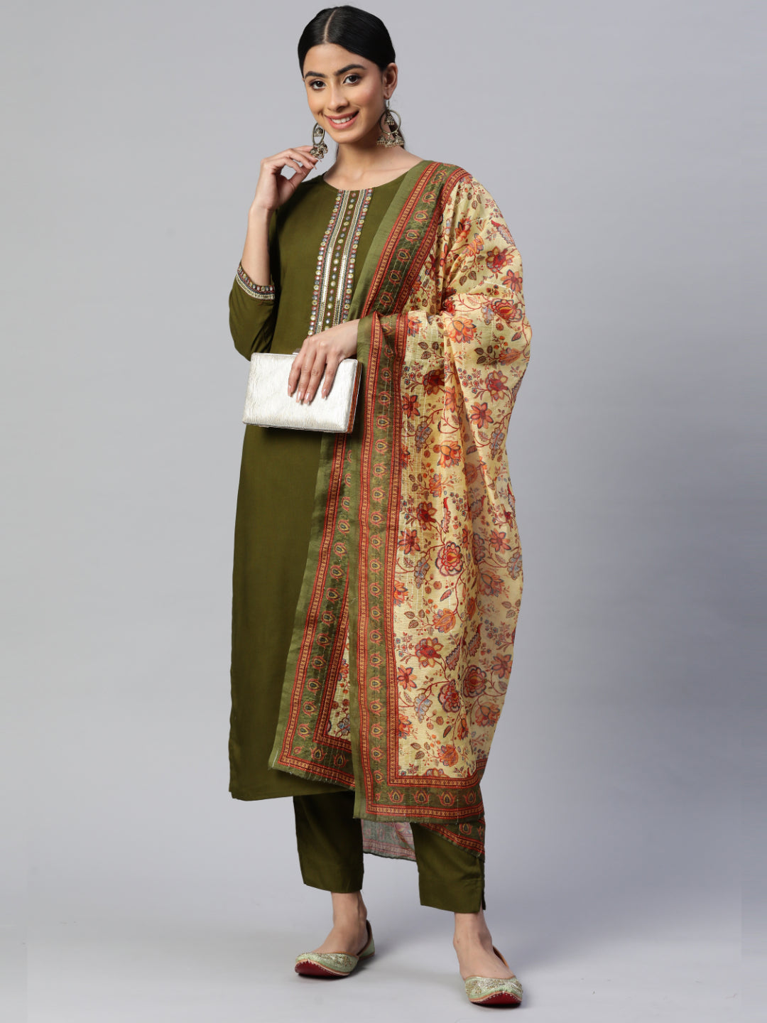 Mehendi Green Straight Rayon Kurta Set