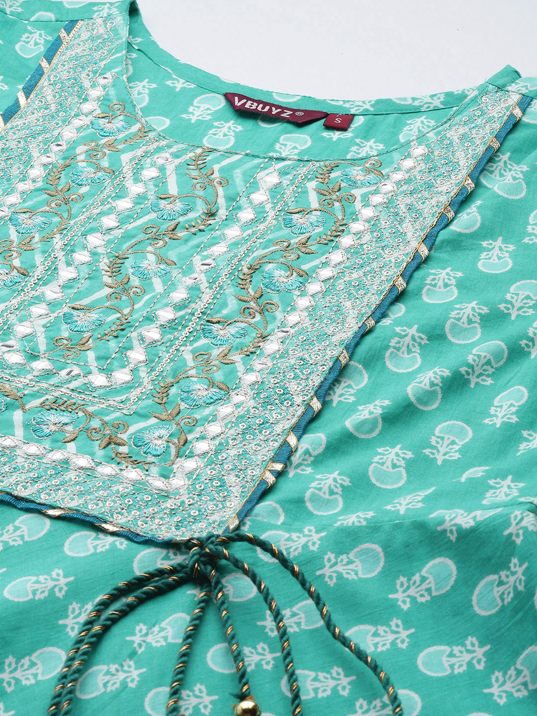 Turquoise Cotton Flared Kurta Set
