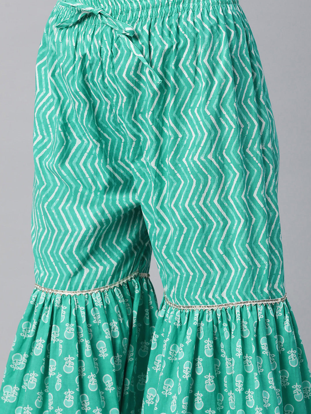 Turquoise Cotton Flared Kurta Set