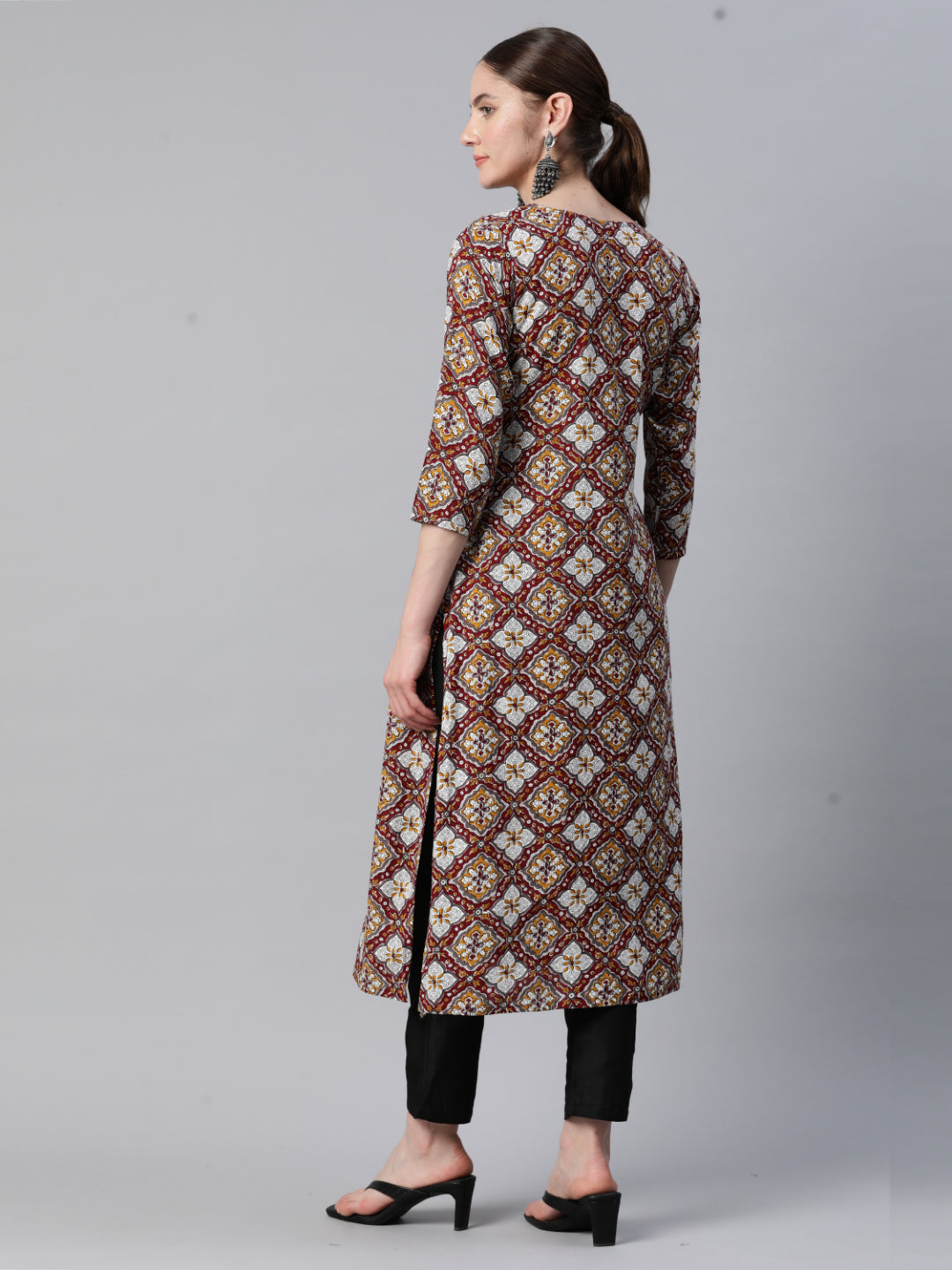 Red Gota Patti Straight Rayon Kurta