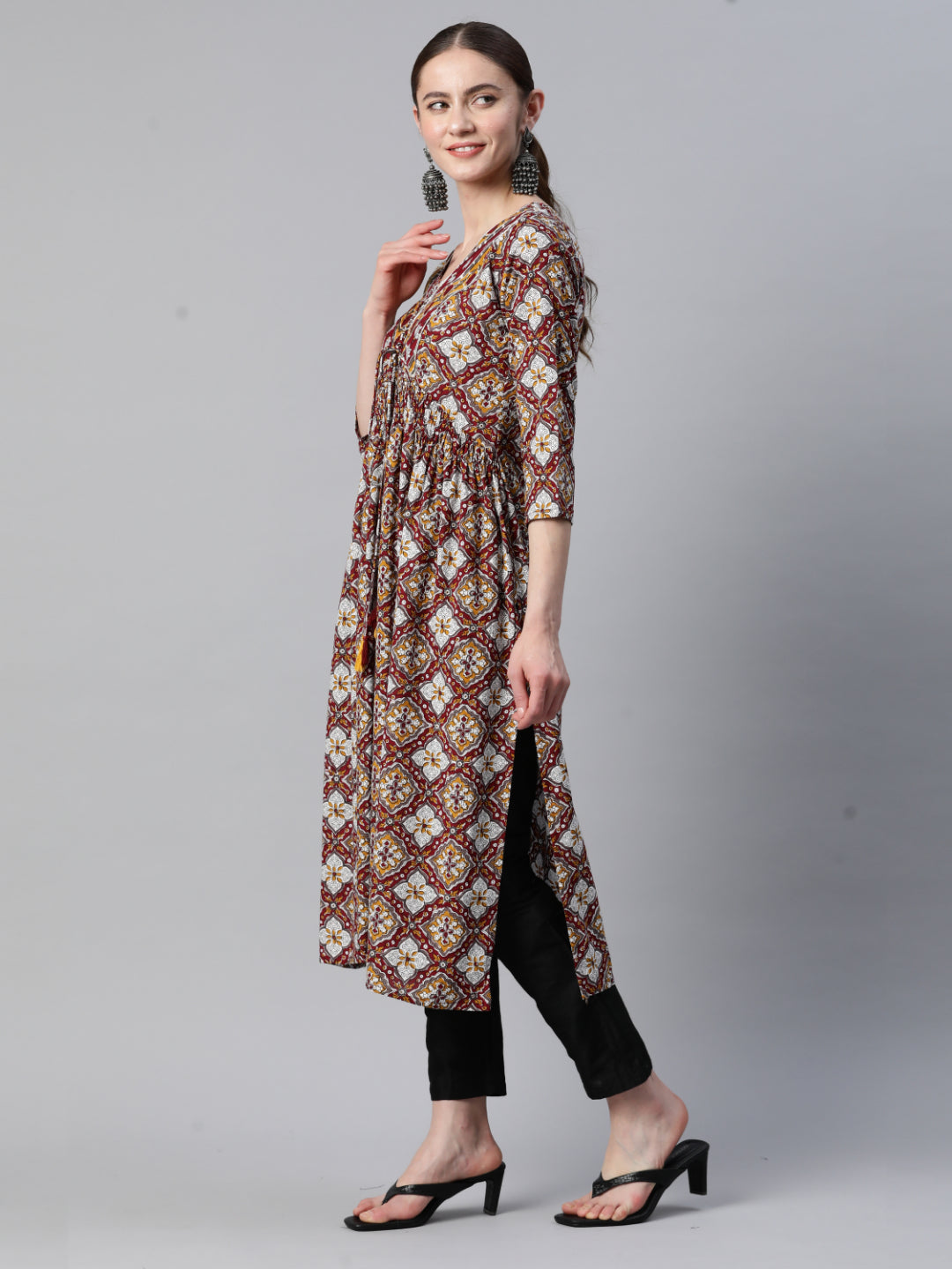 Red Gota Patti Straight Rayon Kurta