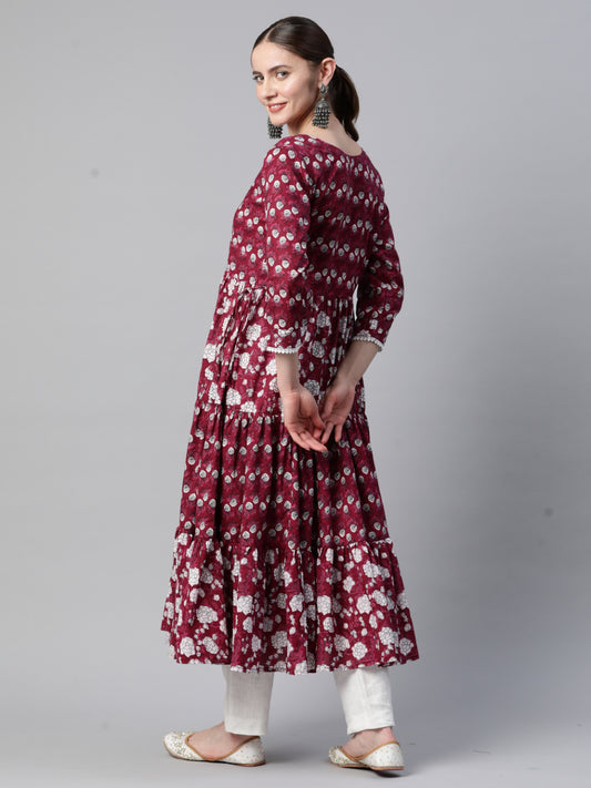 Dark Pink Anarkali Cotton Kurta