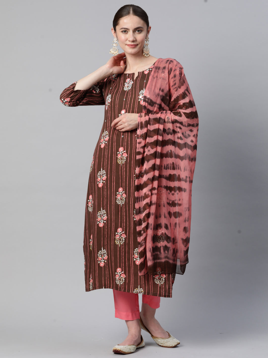Brown Straight Rayon Kurta Set