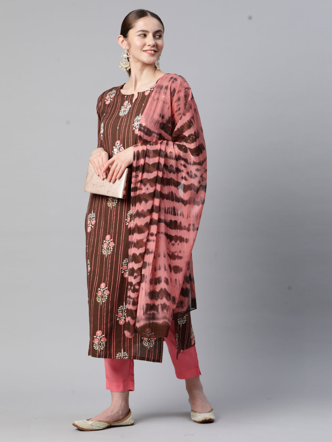 Brown Straight Rayon Kurta Set