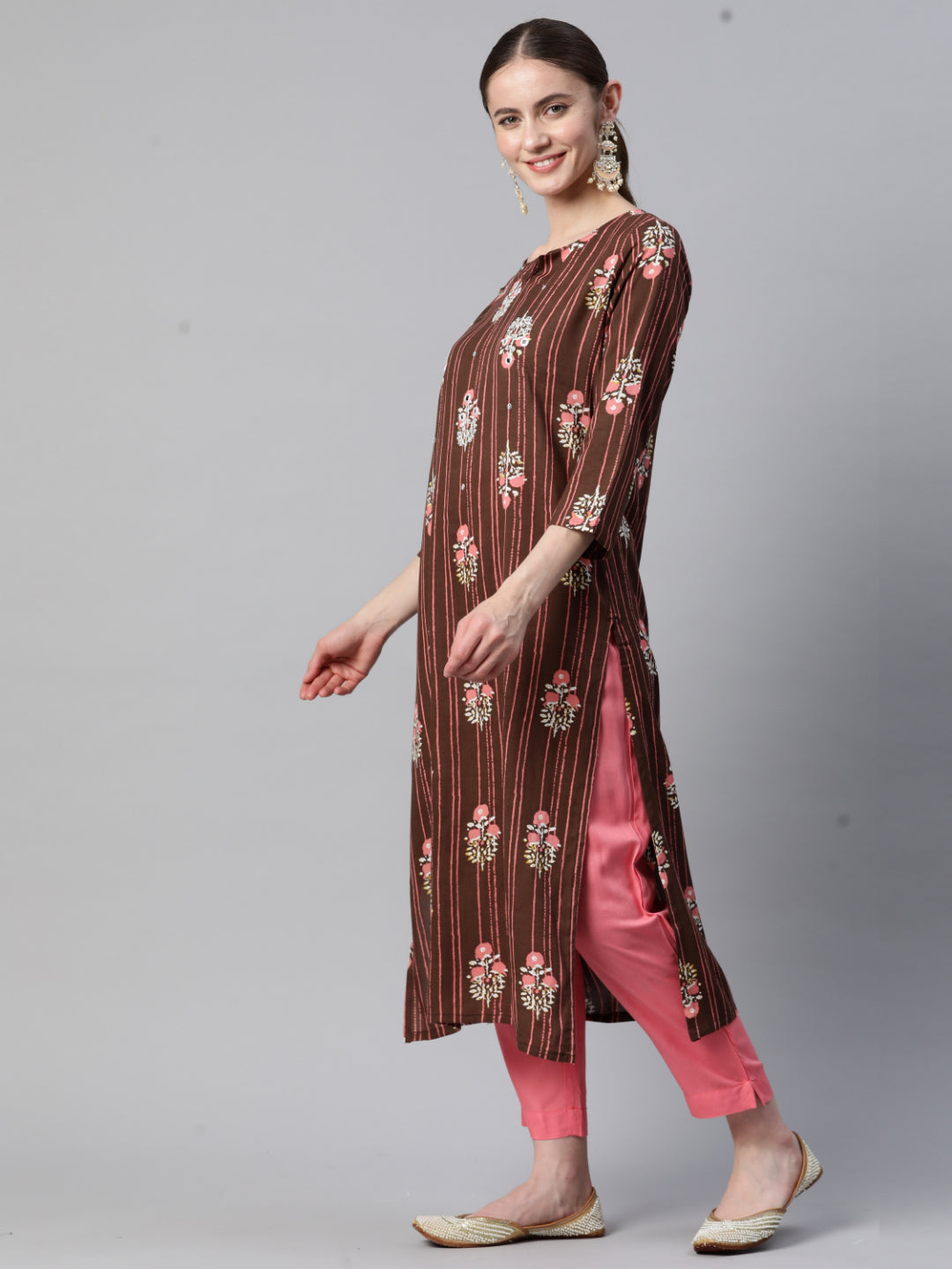 Brown Straight Rayon Kurta Set