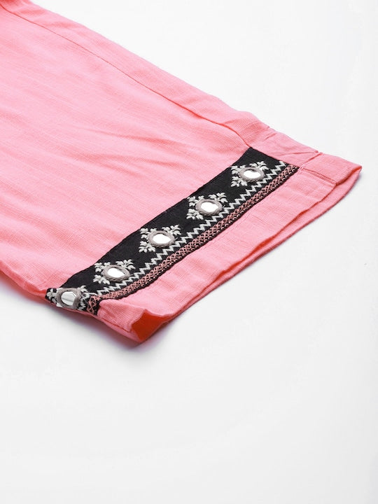 Black Embroidered A-line Rayon Kurta Pant