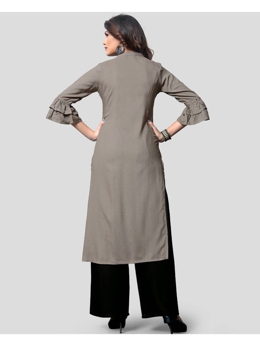 Grey Embroidered Rayon Straight Kurti