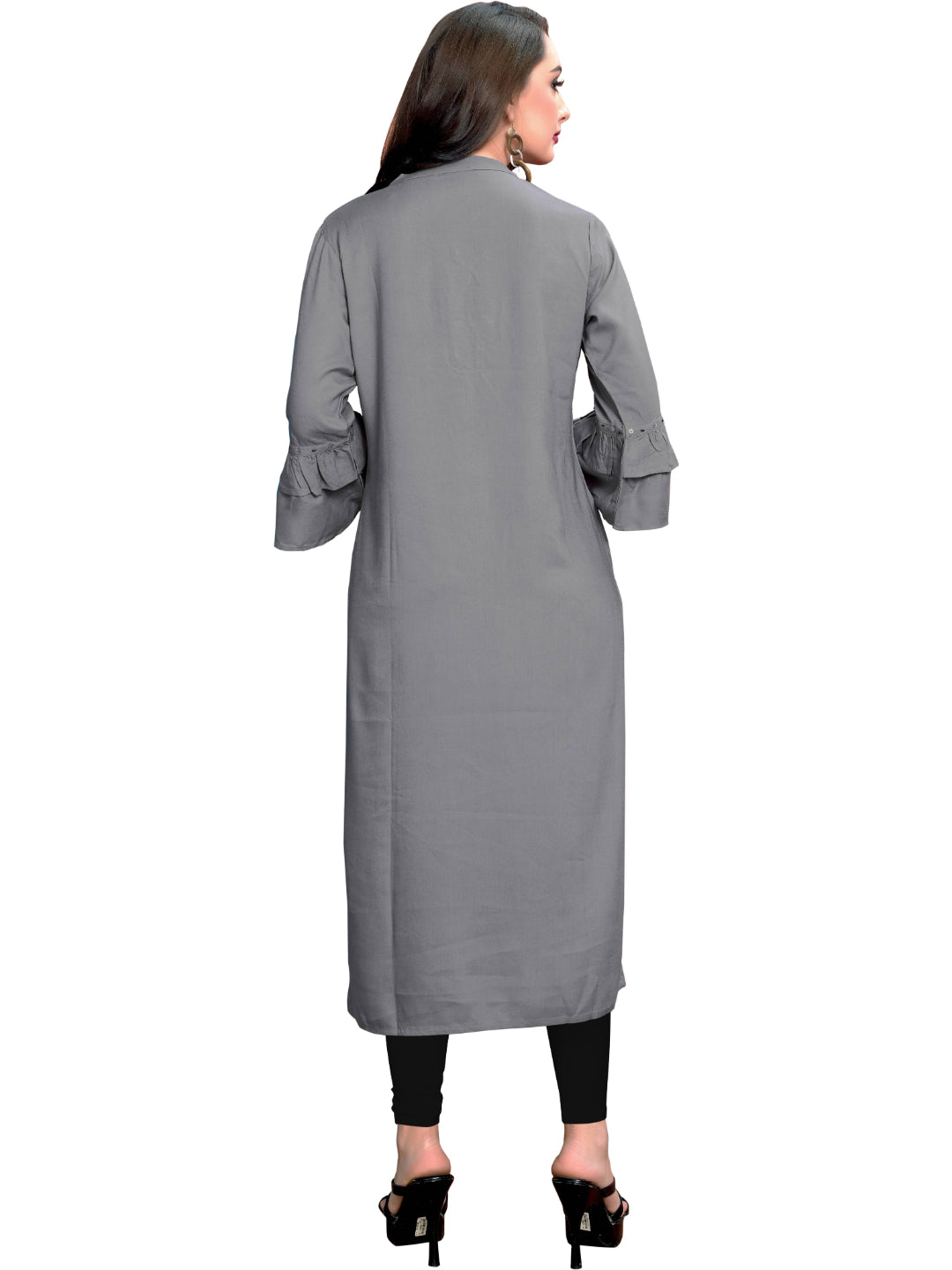 Grey Solid Rayon Straight Kurti