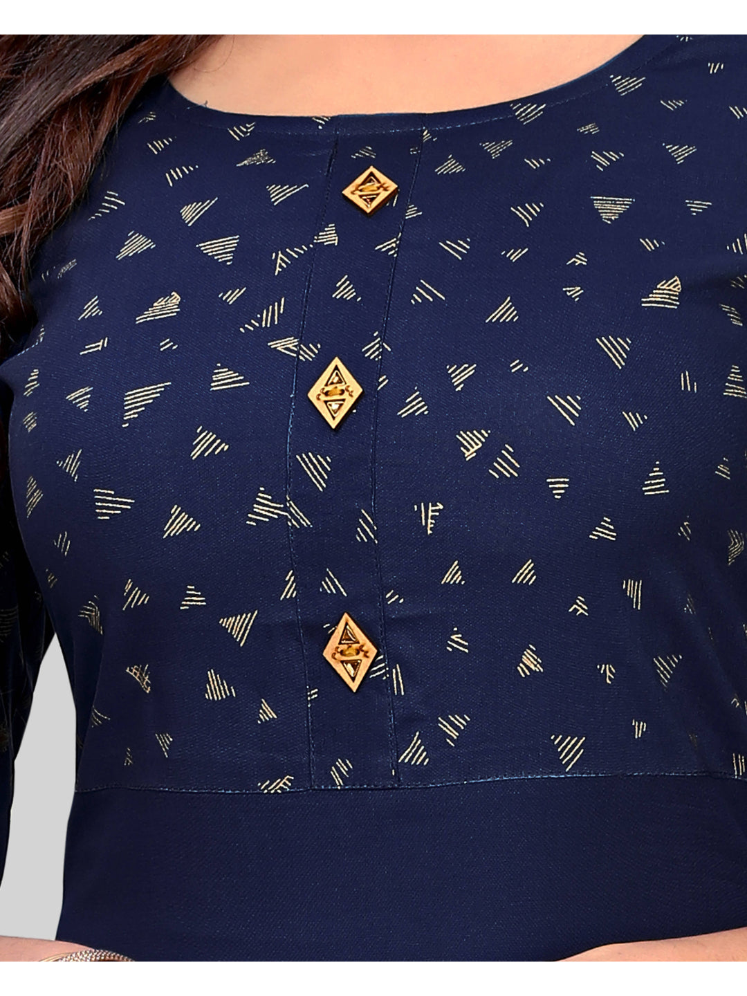 Navy Blue Printed Rayon Straight Kurti