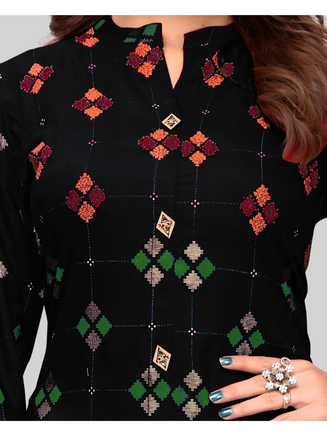 Black Printed Rayon Straight Kurti