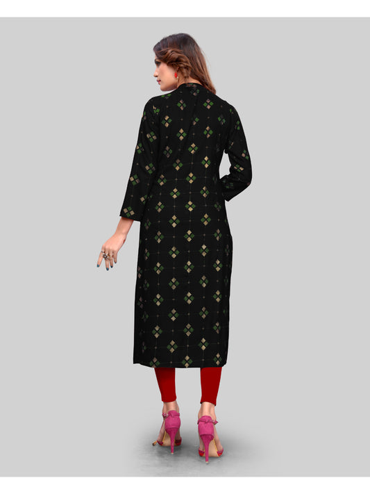Black Printed Rayon Straight Kurti