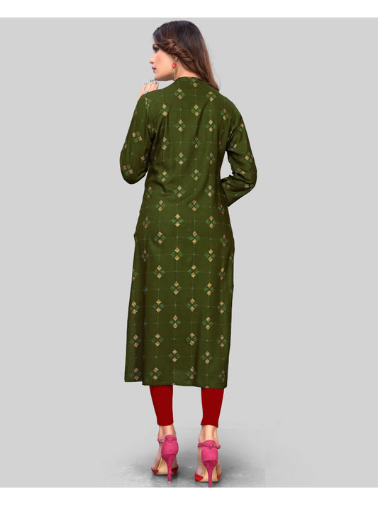 Mehendi Green Printed Rayon Straight Kurti