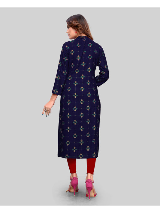 Blue Printed Rayon Straight Kurti