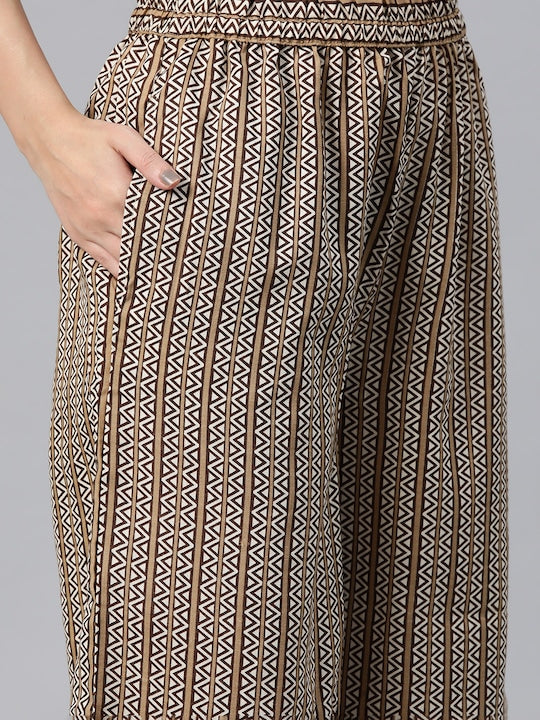 Brown Embroidered Straight Cotton Kurta Set