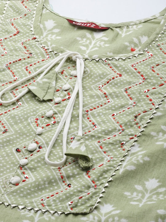 Pista Anarkali Cotton Kurta Set