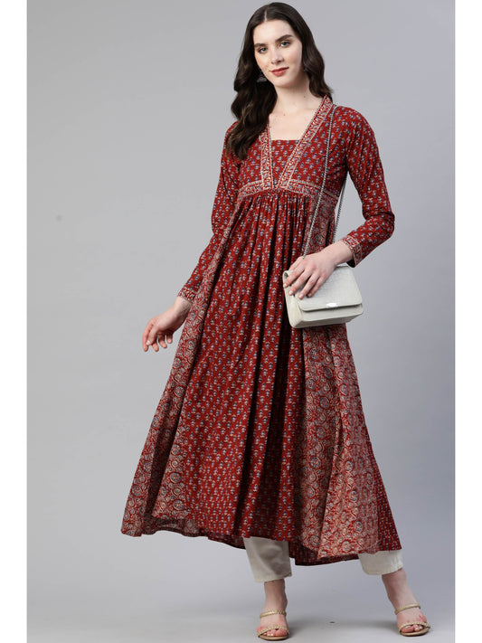 Red Anarkali Cotton Gown