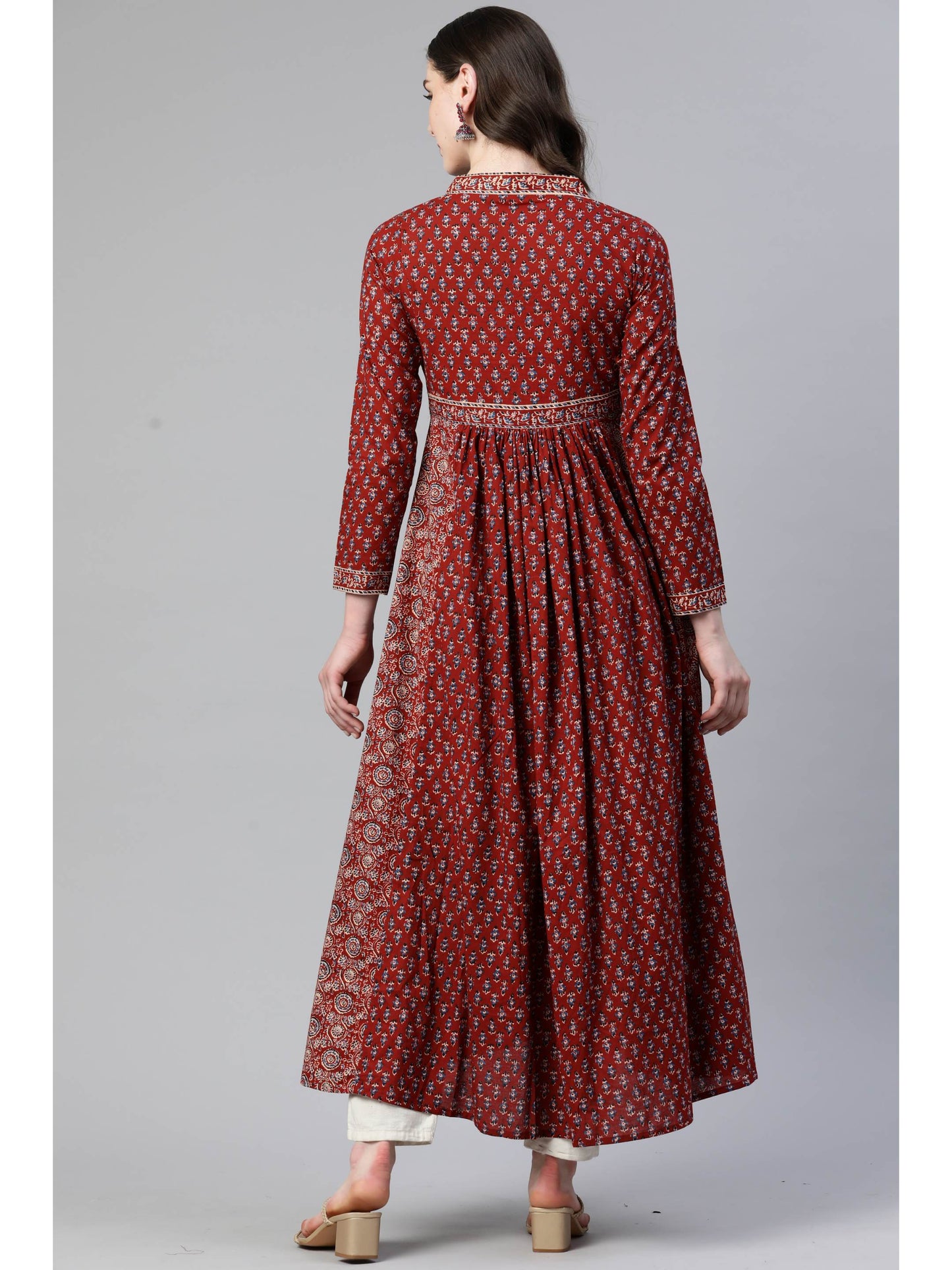 Red Anarkali Cotton Gown