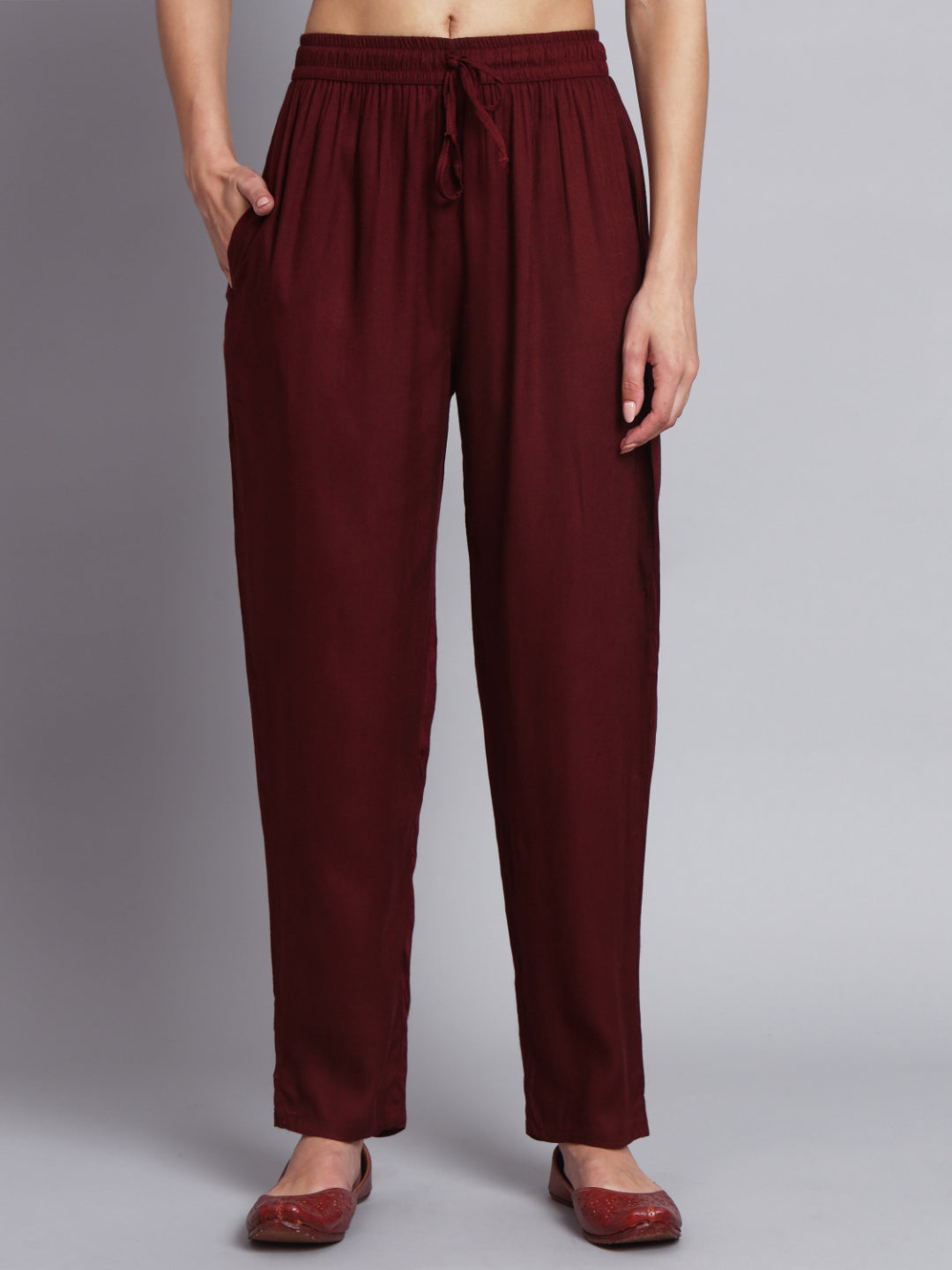 Maroon Embroidered Straight Cotton Kurta Set