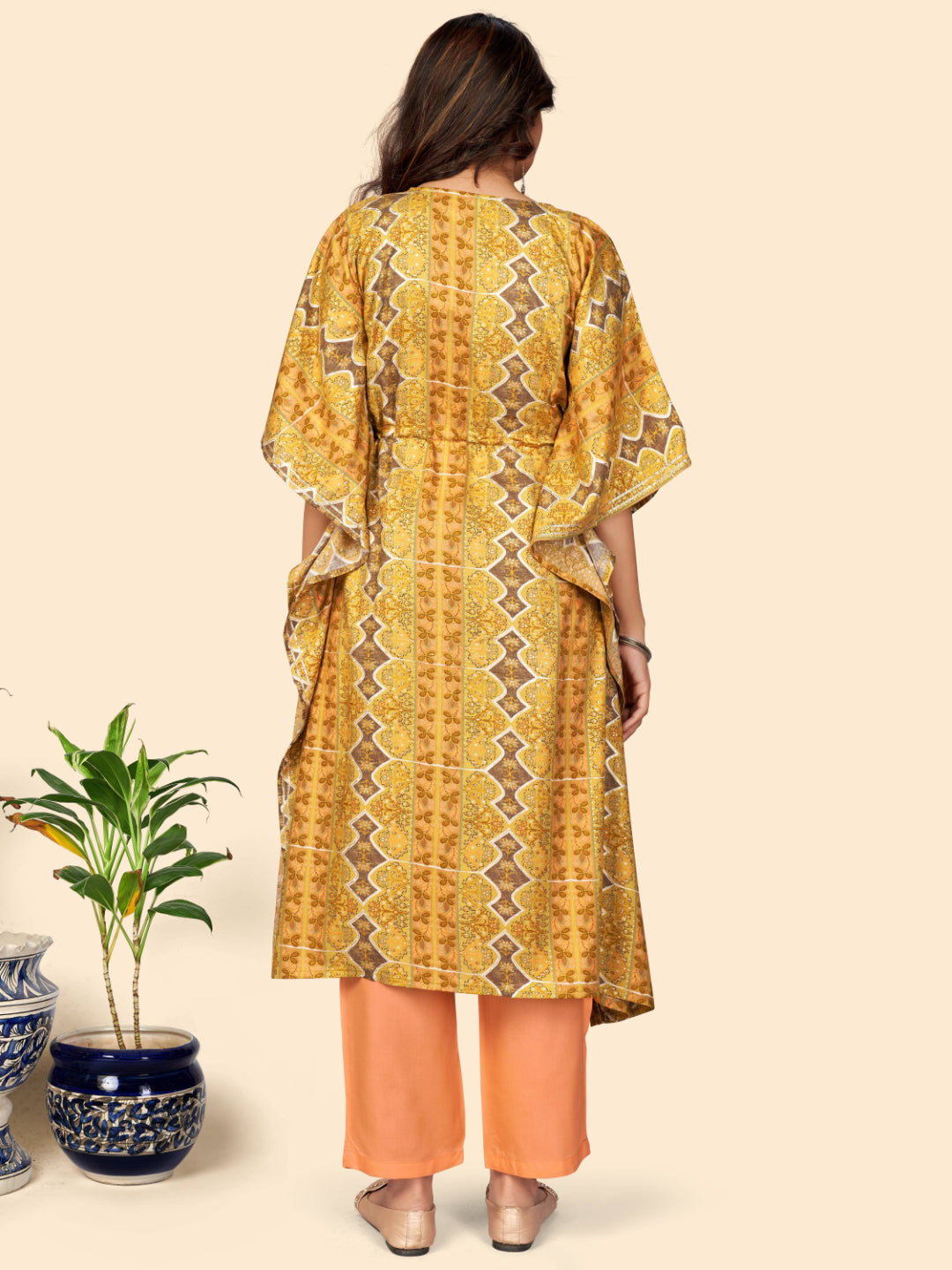 Mahendi Green Embroidered Rayon Kaftan Kurta Set