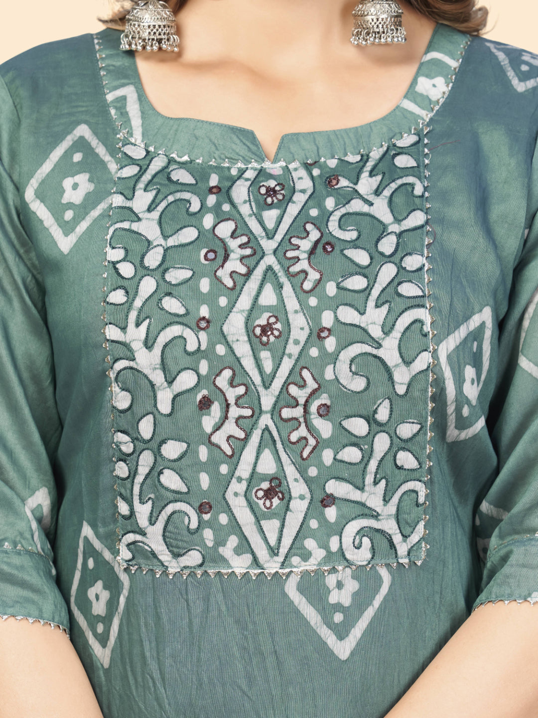 Turquoise Embroidered Straight Chanderi Kurta Dupatta