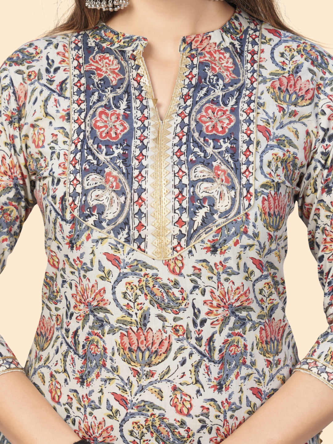 Light Blue Embroidered Straight Cotton Kurta Set