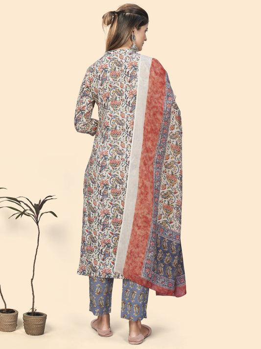 Light Blue Embroidered Straight Cotton Kurta Set