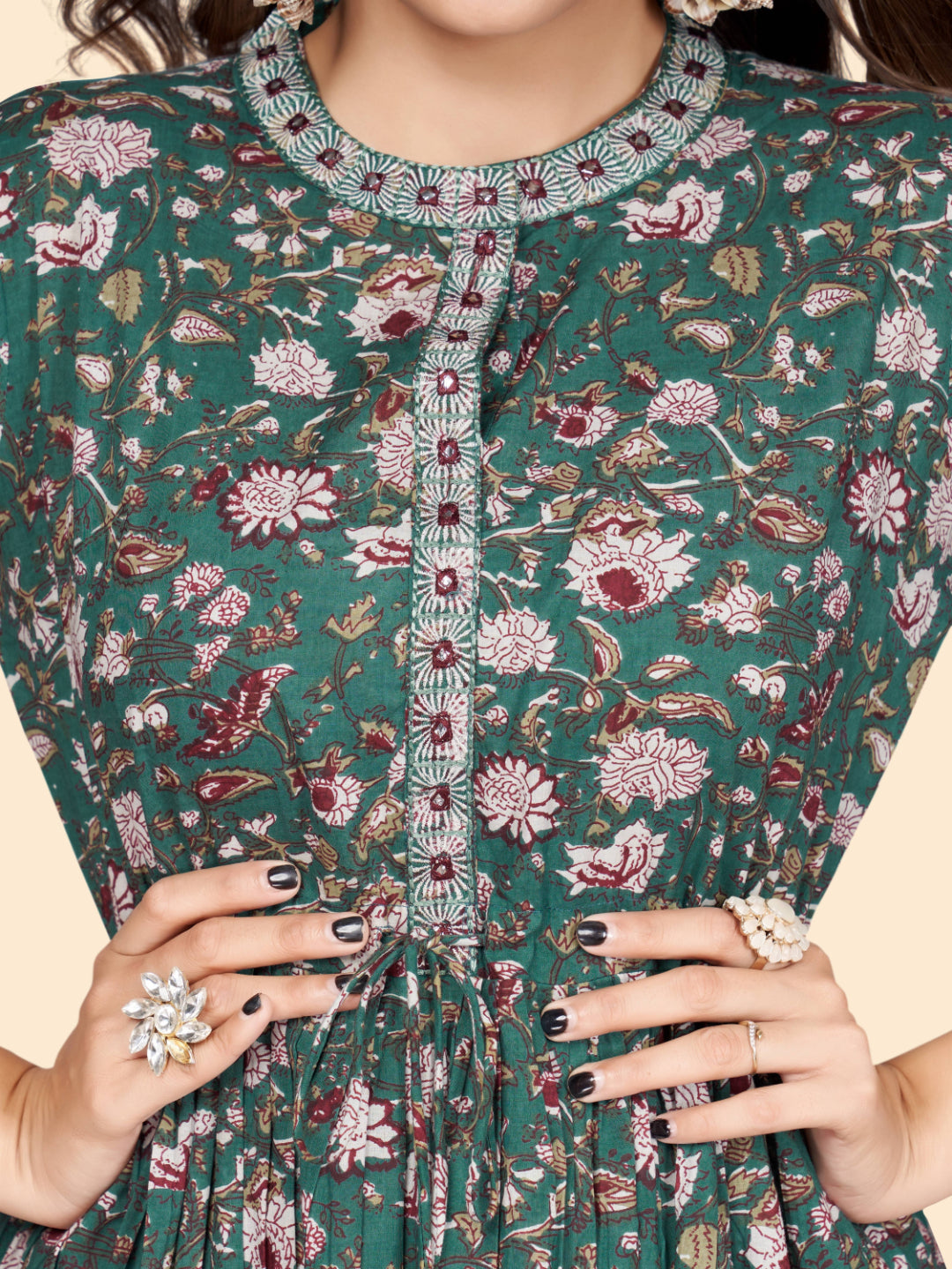 Aqua Printed A-Line Cotton Kurta