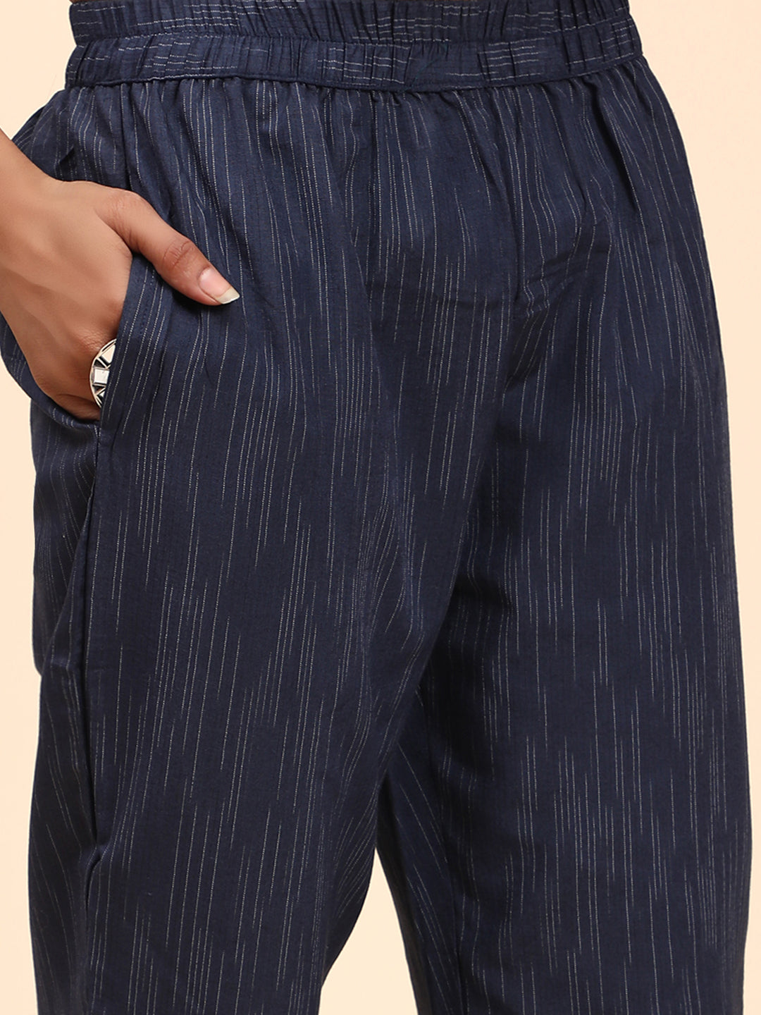 Blue Embroidered Straight Cotton Kurta Set