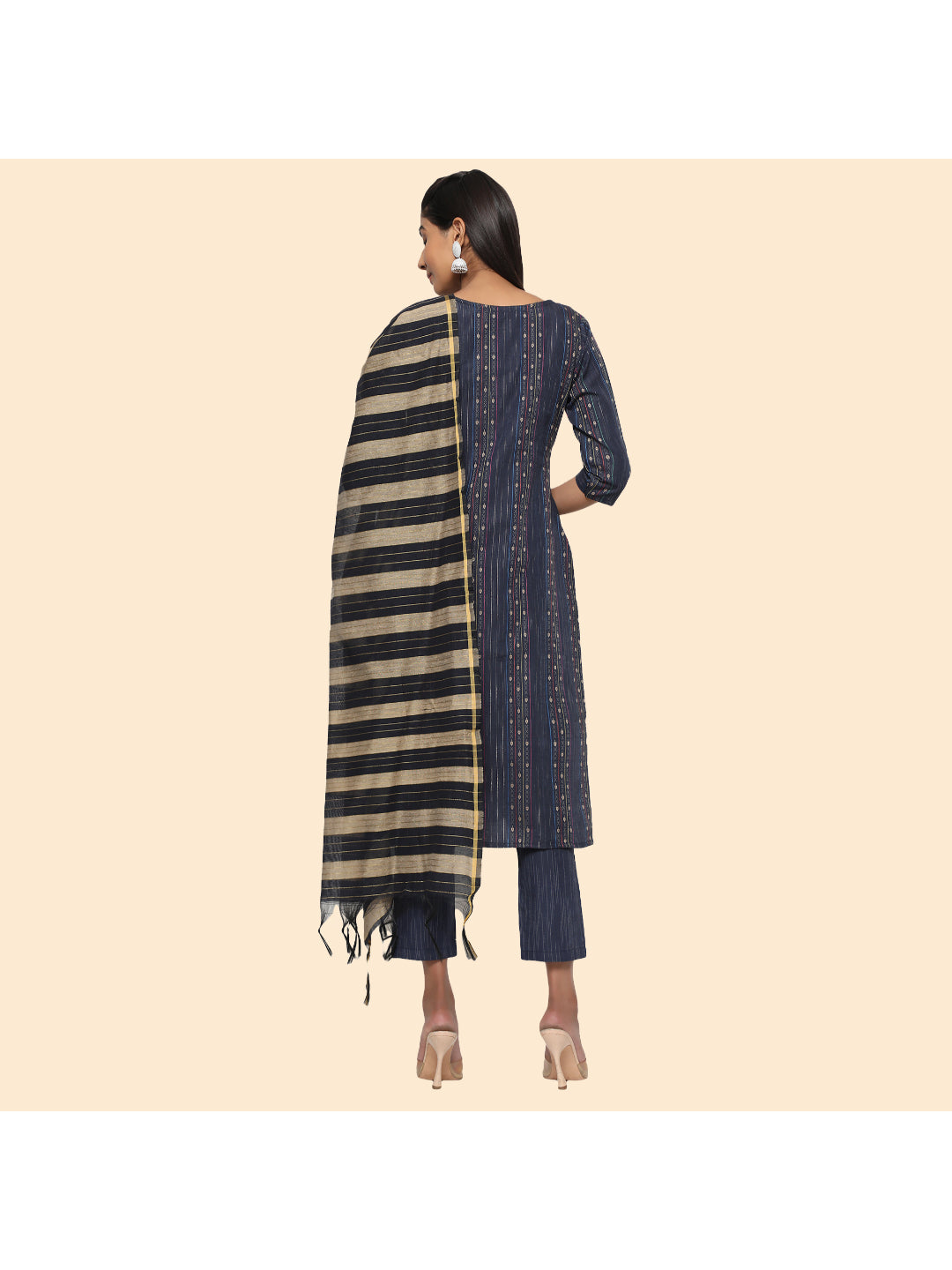 Blue Embroidered Straight Cotton Kurta Set