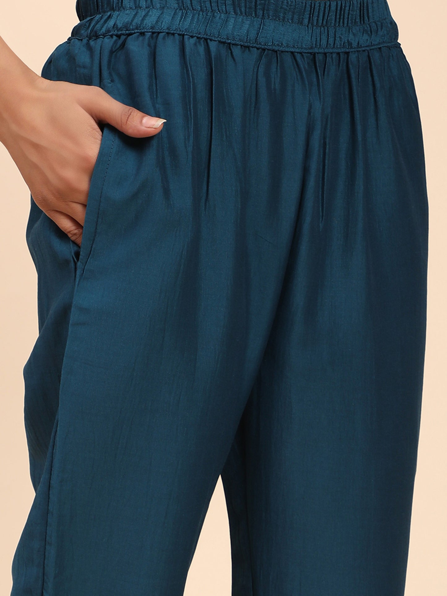 Blue Embroidered Straight Chinon Kurta Set