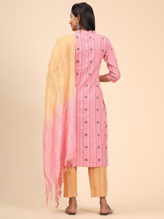 Baby Pink Printed Straight Cotton Blend Kurta Set