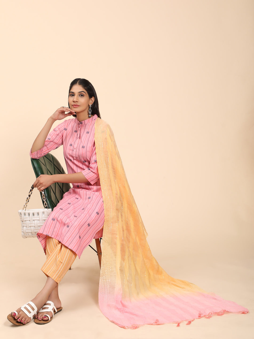 Baby Pink Printed Straight Cotton Blend Kurta Set