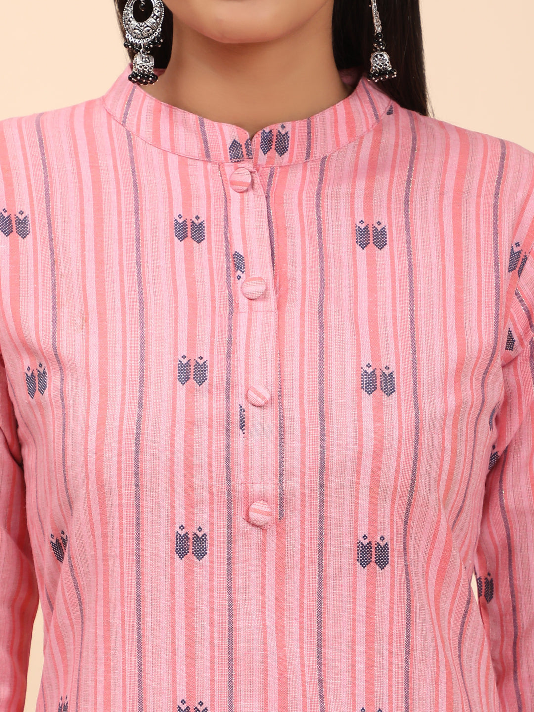 Baby Pink Printed Straight Cotton Blend Kurta Set