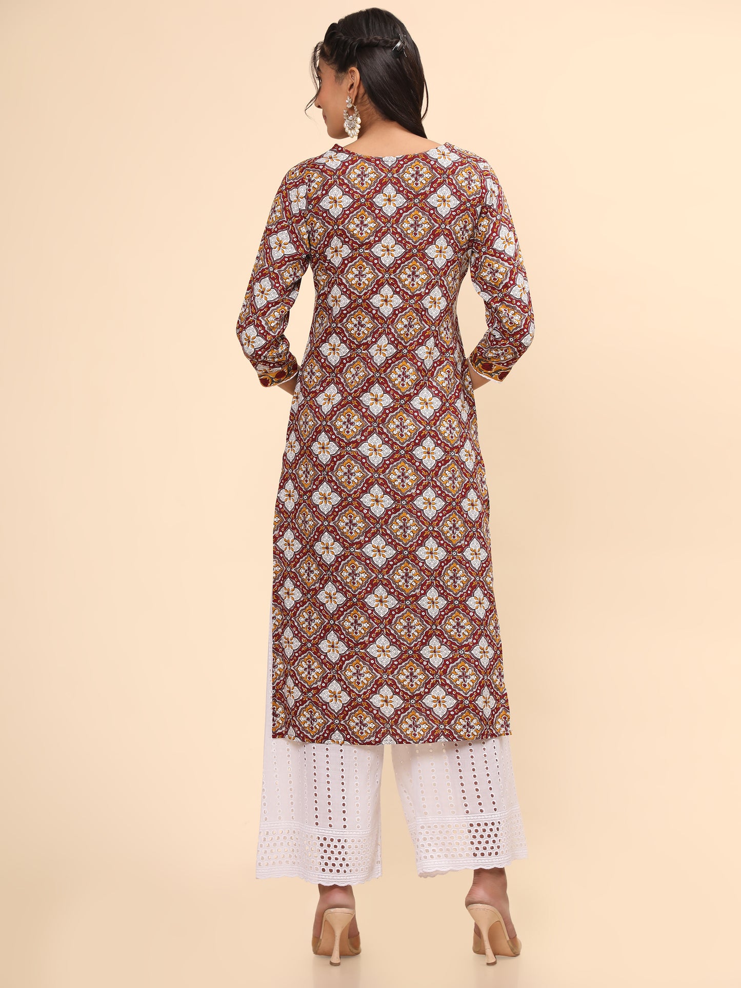Red Printed Straight Cotton Kurta