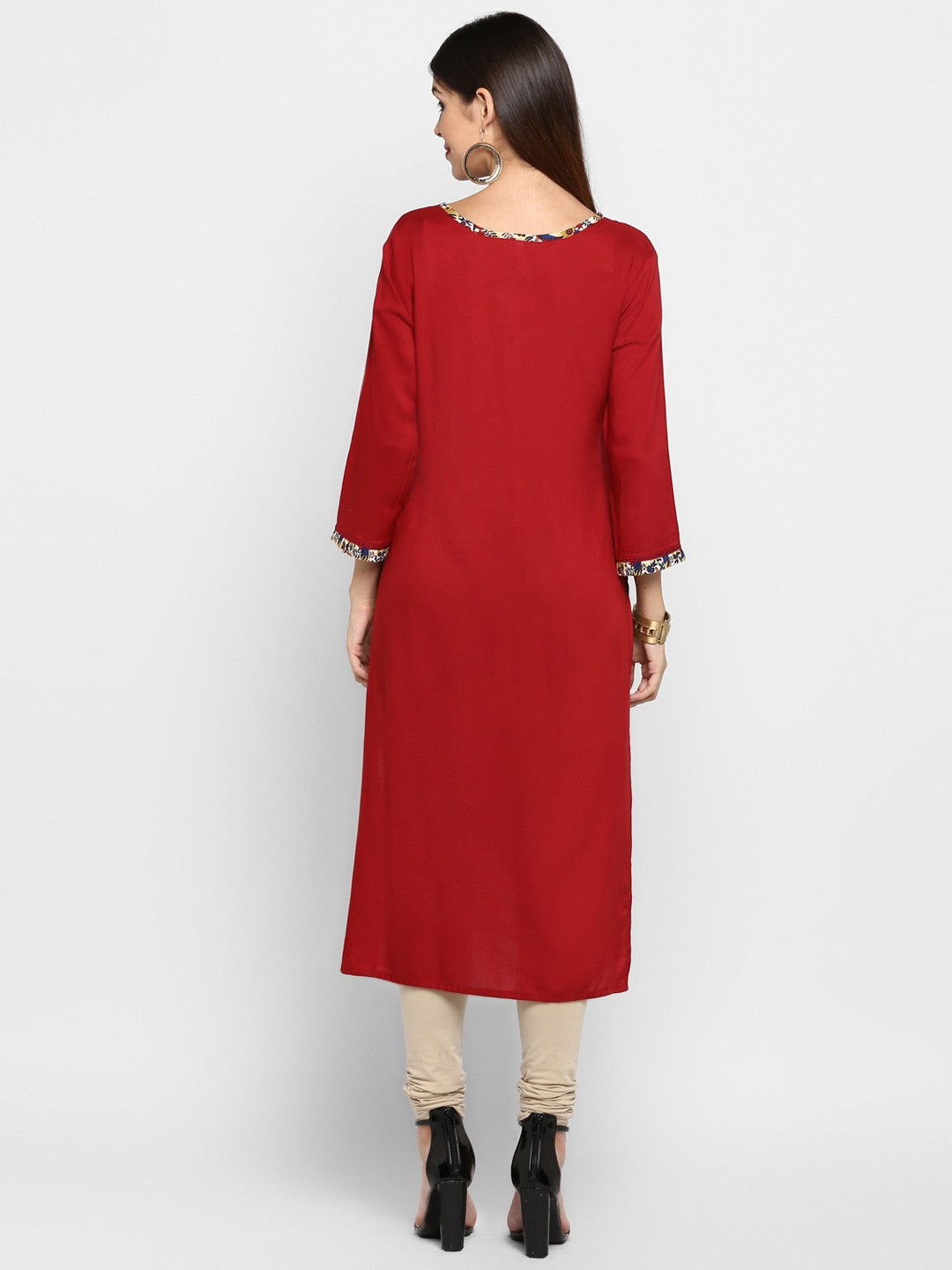 Maroon Printed Rayon Straight Kurti