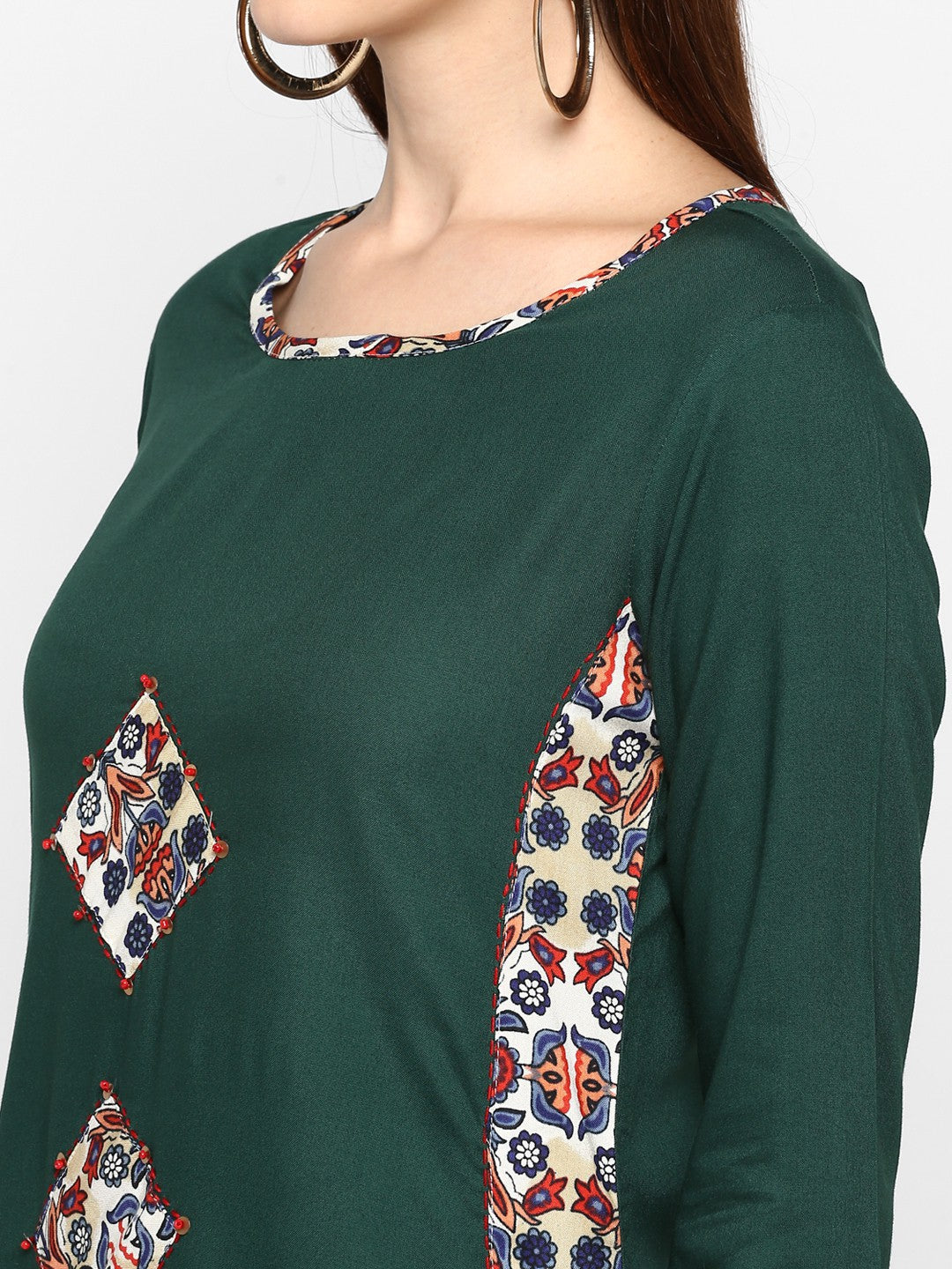 Green Printed Rayon Straight Kurti