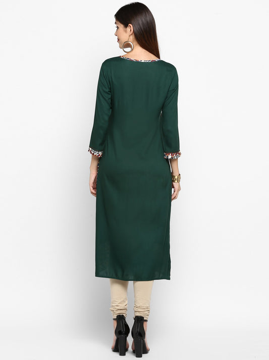 Green Printed Rayon Straight Kurti