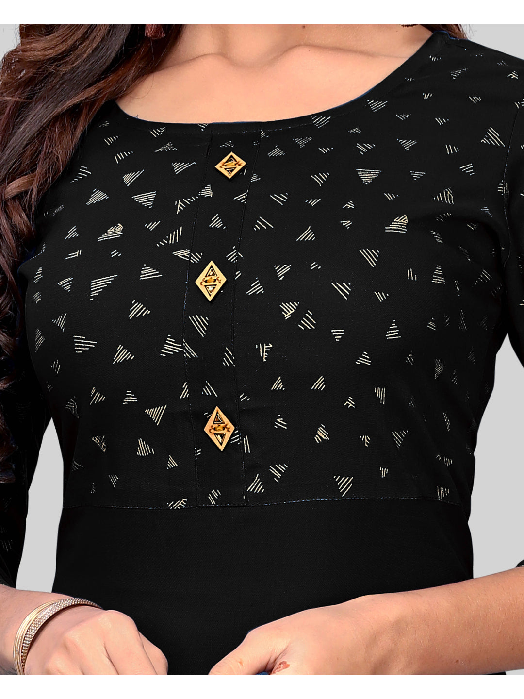 Black Printed Rayon Straight Kurti