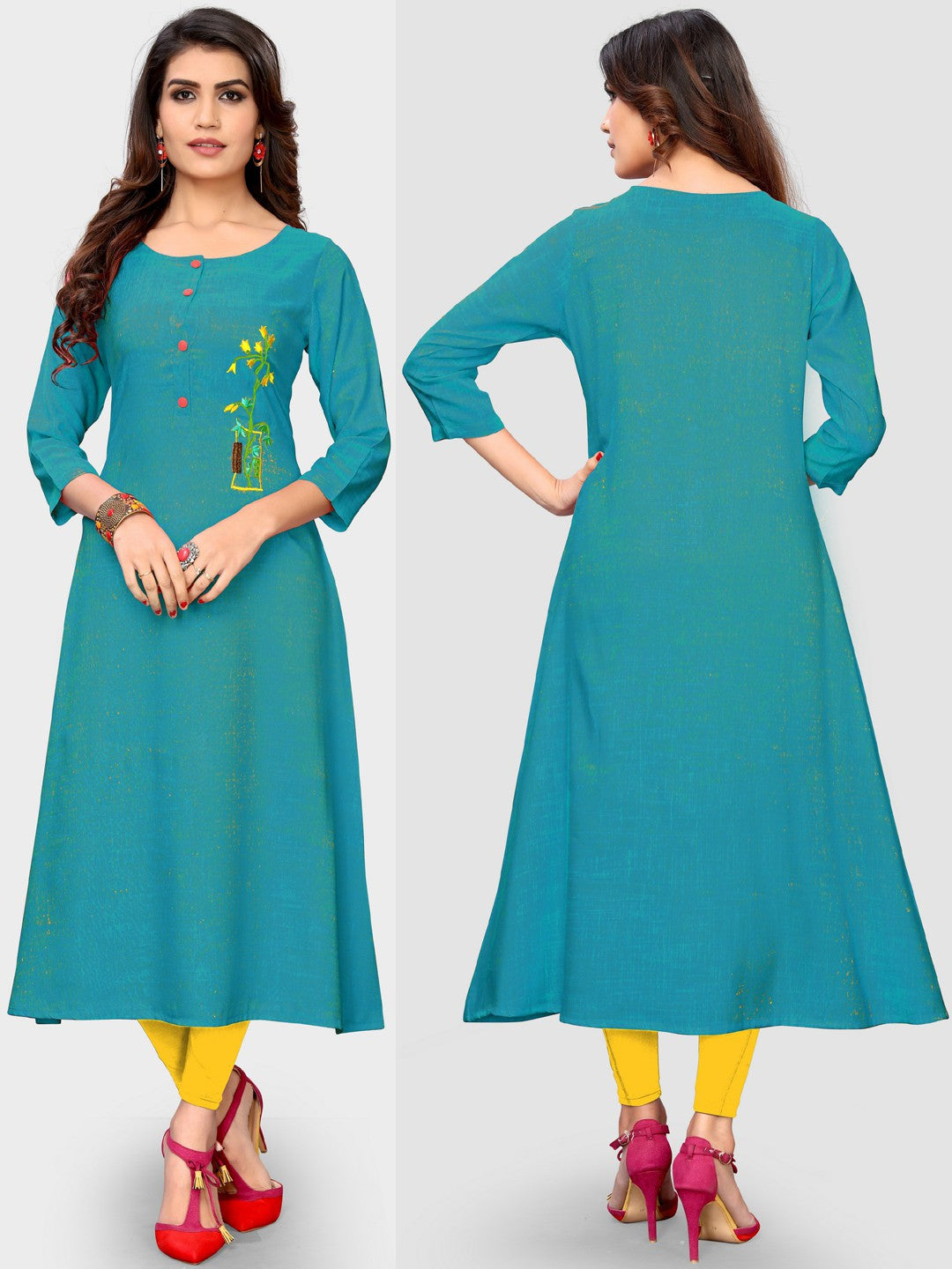 Sky Blue A-line Rayon Kurti