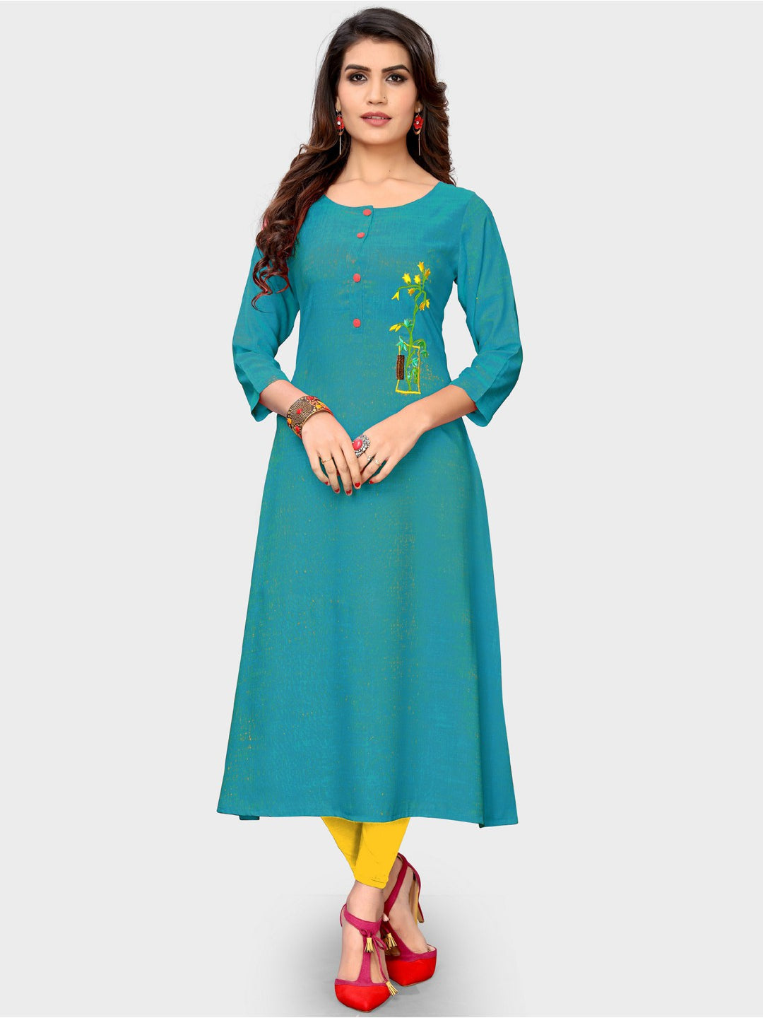 Sky Blue A-line Rayon Kurti