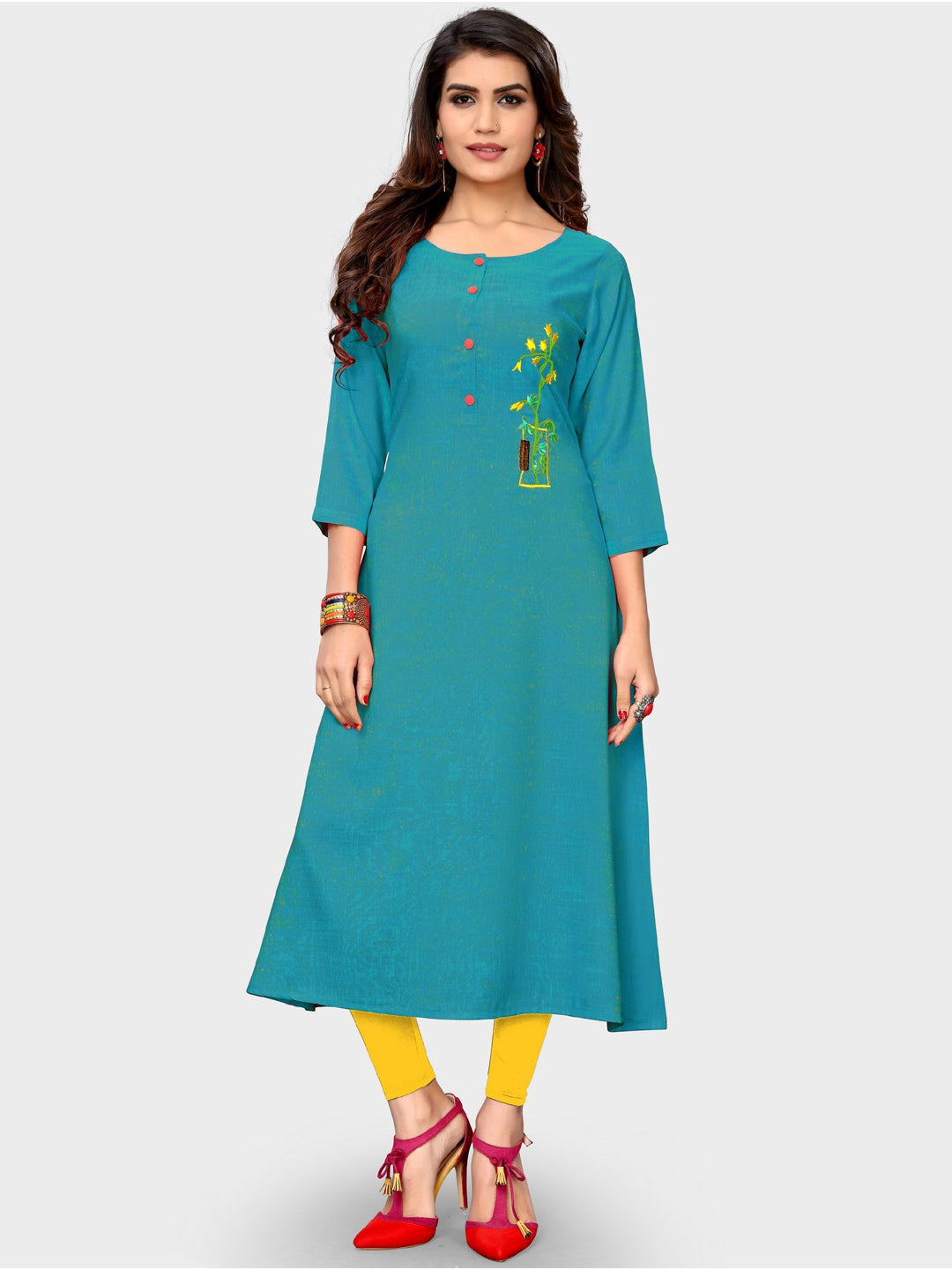 Sky Blue A-line Rayon Kurti