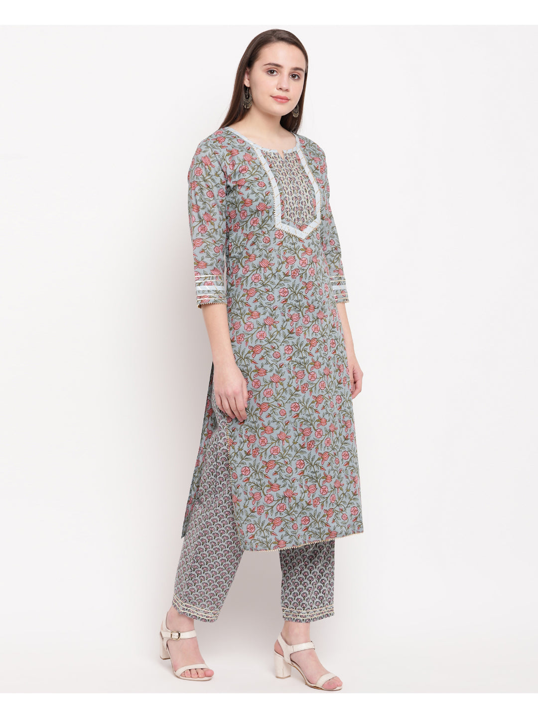 Grey Printed Straight cotton Kurti Pant