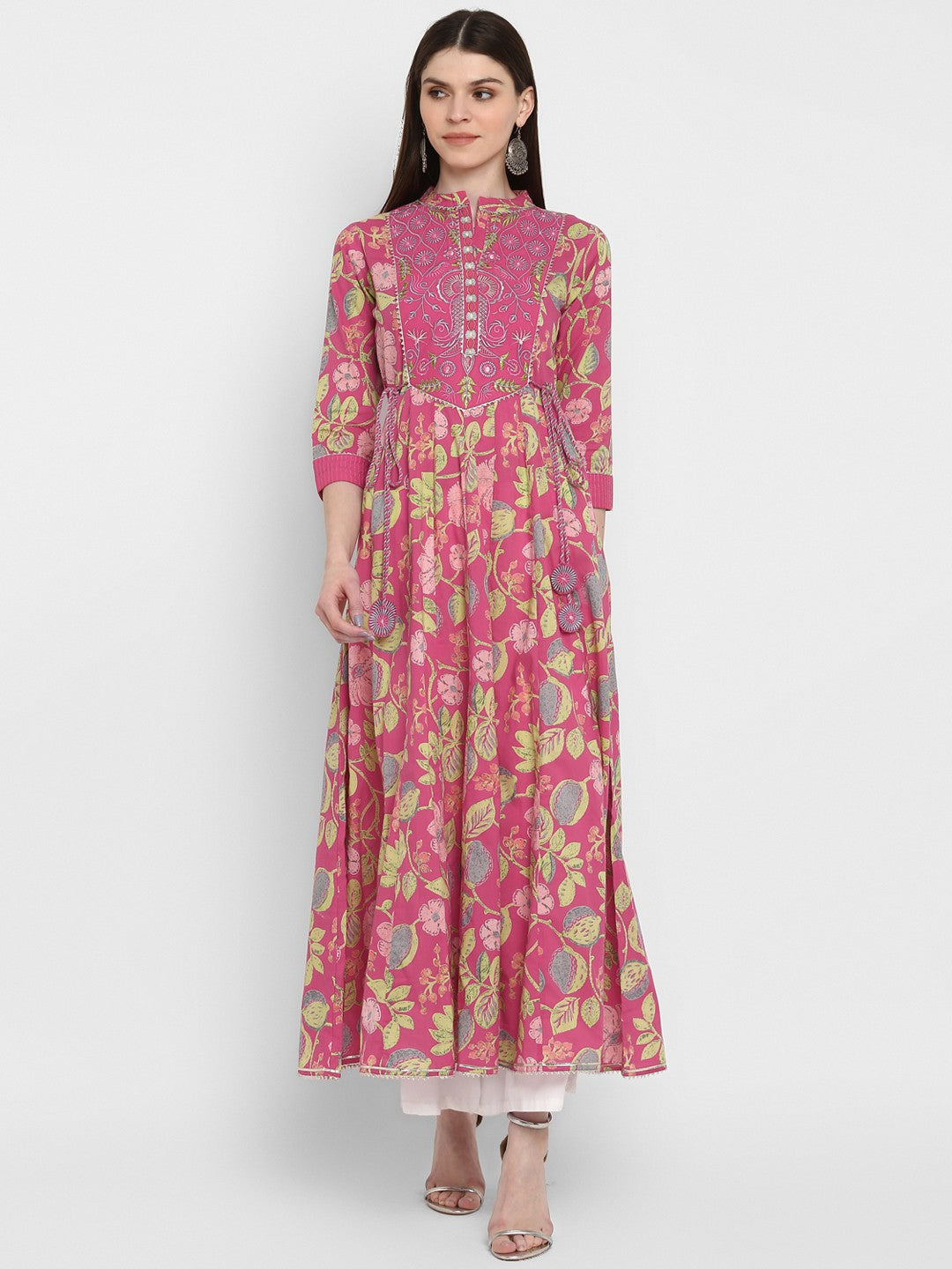 Coral Embroidered Anarkali Cotton Kurta