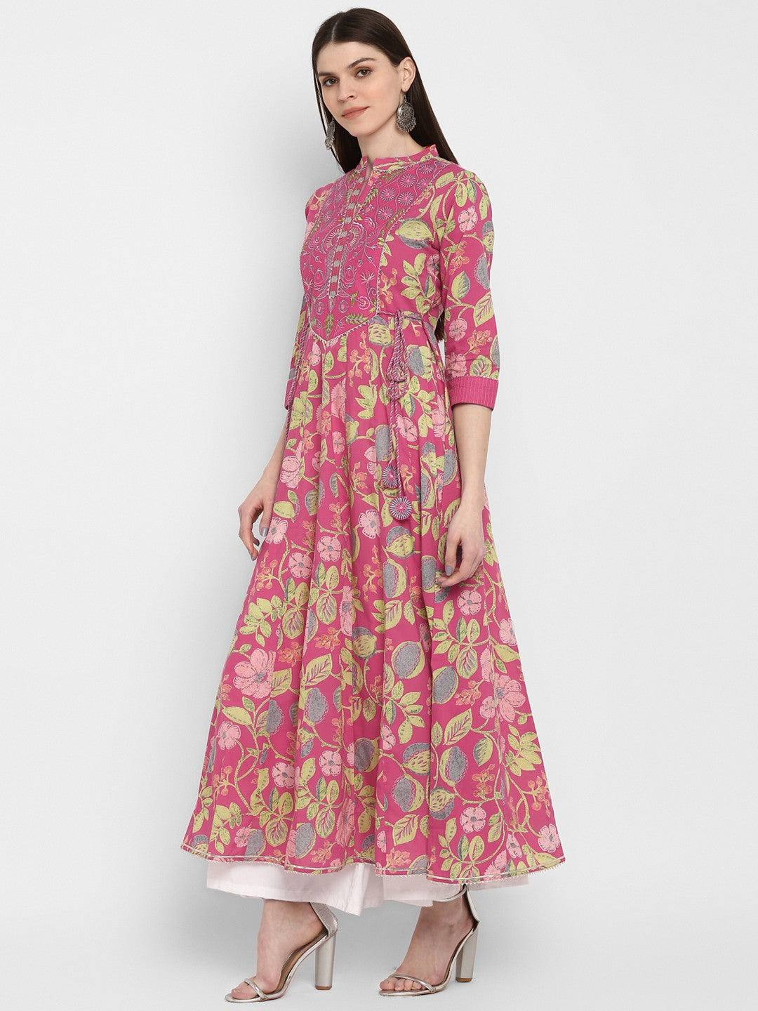 Coral Embroidered Anarkali Cotton Kurta