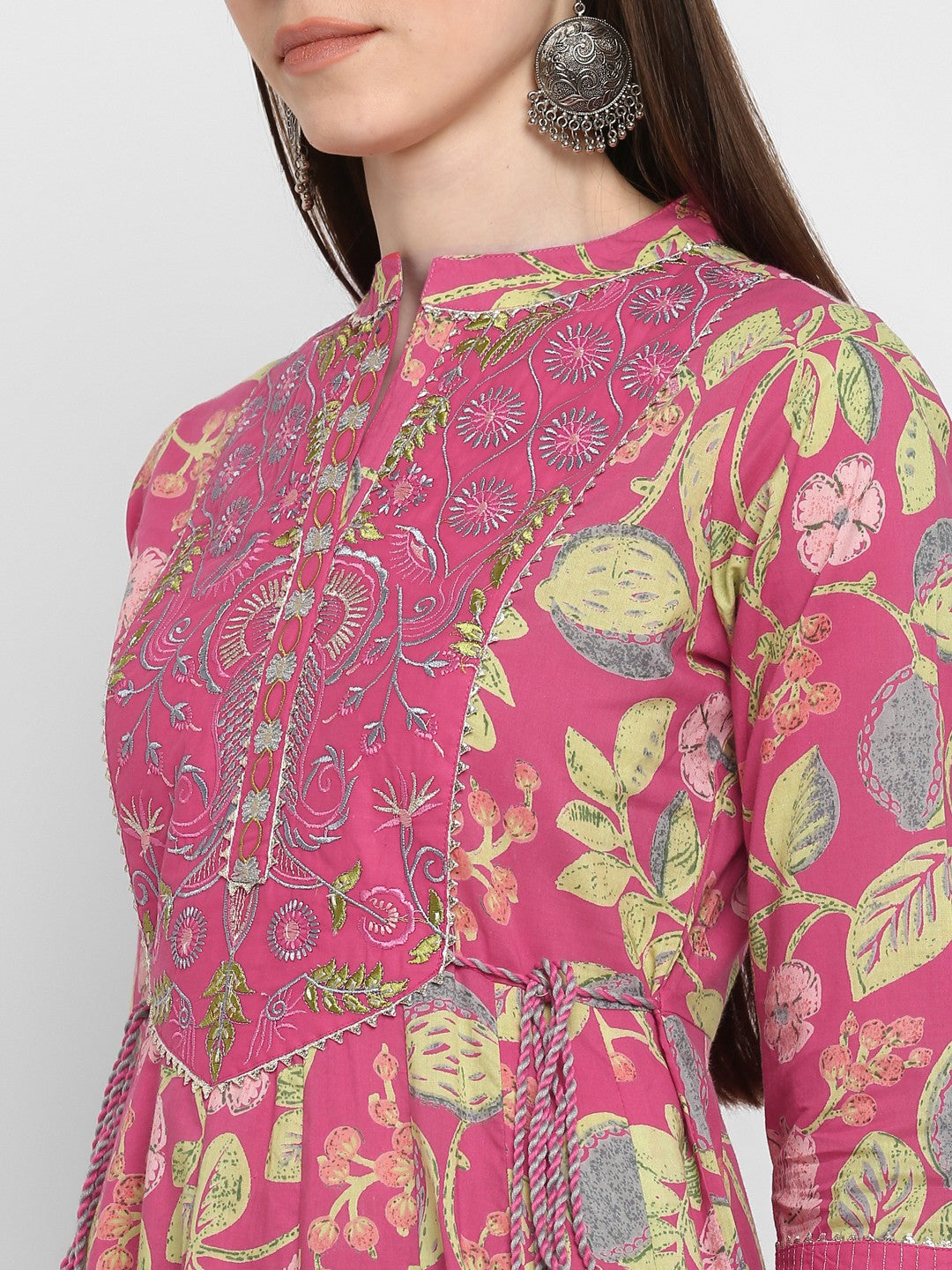 Coral Embroidered Anarkali Cotton Kurta